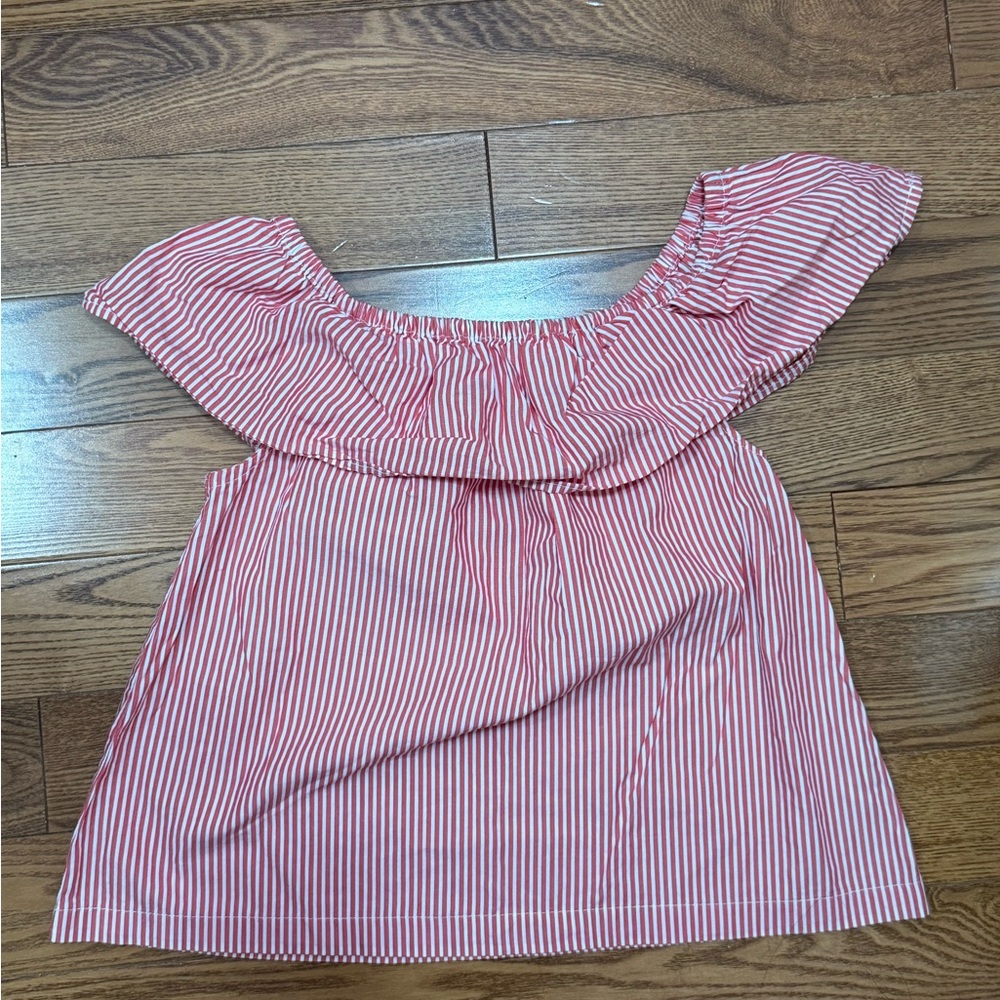 H&M Red and White Candy Striped Off-Shoulder Peasant Top